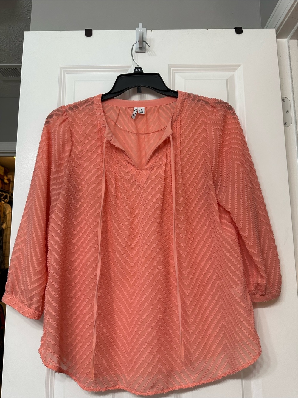 Perfect for Fall Elle Coral Chevron-Textured V-Neck Blouse
